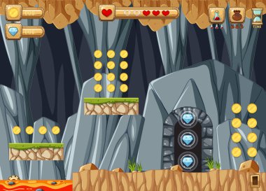 Yeraltı lav temalı Platformer oyun şablonu