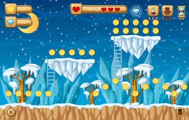 Oyun Şablonu Kar Düşen Sahne Çizimi