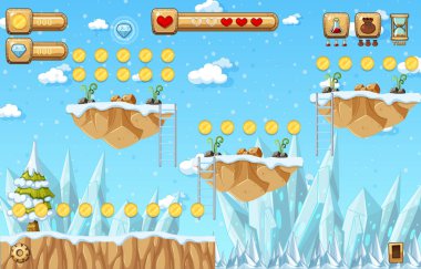 Oyun Şablonu Kar Düşen Sahne Çizimi