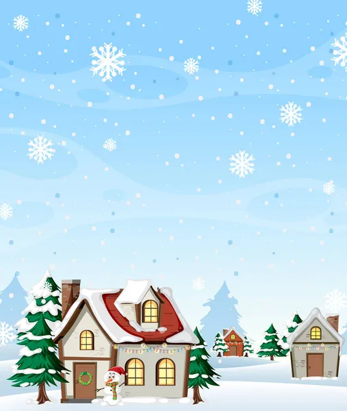 Schnee Fällt Auf Haus Mit Leerem Himmel Illustration — Stockvektor