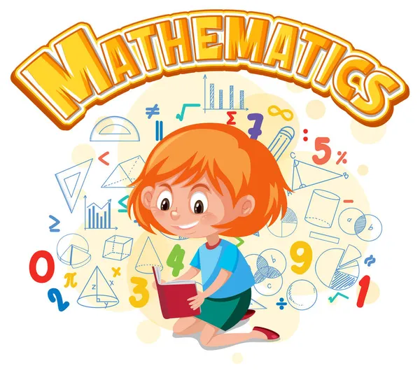 Fille Apprentissage Des Mathématiques Avec Symbole Mathématiques Illustration Icône — Image vectorielle