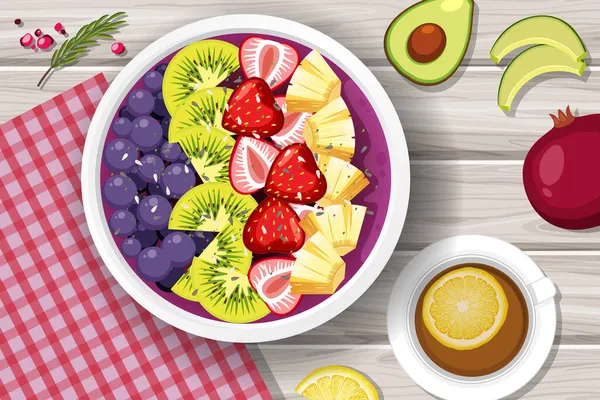 Vue Dessus Salade Fruits Sur Illustration Table Bois — Image vectorielle