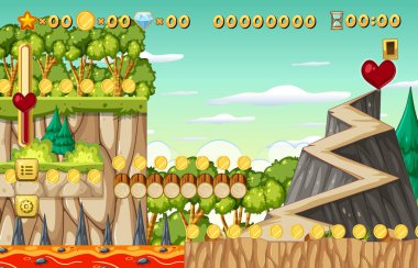 Sikke Koleksiyonu Platformer Oyun Şablonu Çizimi
