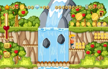 Sikke Koleksiyonu Platformer Oyun Şablonu Çizimi