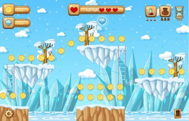 Oyun Şablonu Kar Düşen Sahne Çizimi