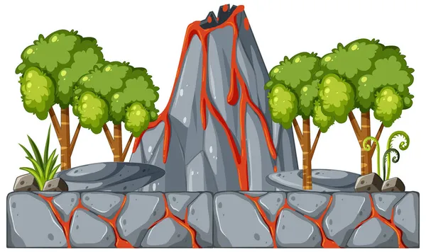 Вулкан Лавой Иллюстрации Стиле Мультфильма — стоковый вектор
