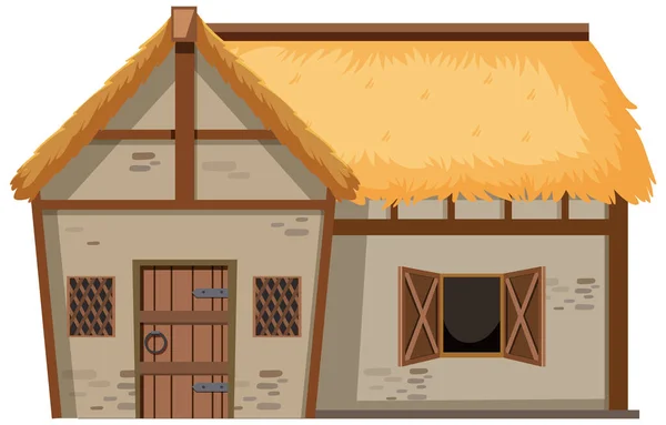 Casa Rural Medieval Aislada Sobre Fondo Blanco Ilustración — Vector de stock