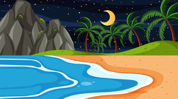 Beach Landscape Night Scene Illustration — Stock Vector