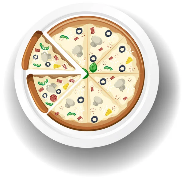 Ovanifrån Ost Pizza Vit Bakgrund Illustration — Stock vektor
