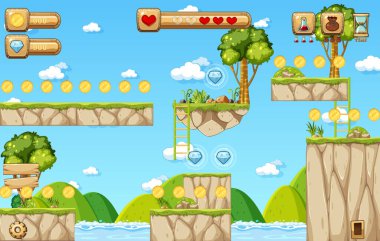 Bir oyun şablonu orman sahne illüstrasyon