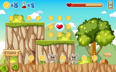 Bir Oyun Şablonu Orman Sahnesi çizimi