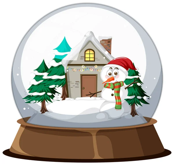 Vánoční Dům Sněhové Koule Bílém Pozadí Ilustrace — Stockový vektor
