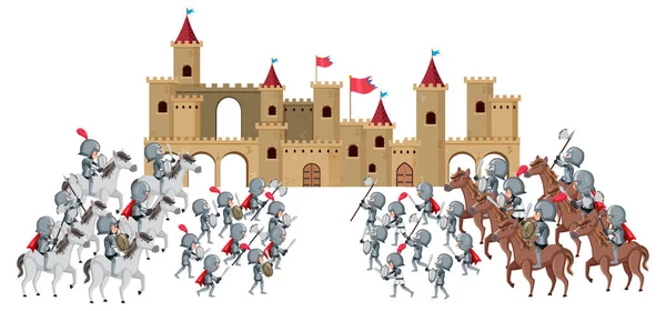 Middeleeuwse Oorlogs Cartoon Witte Achtergrond Illustratie — Stockvector