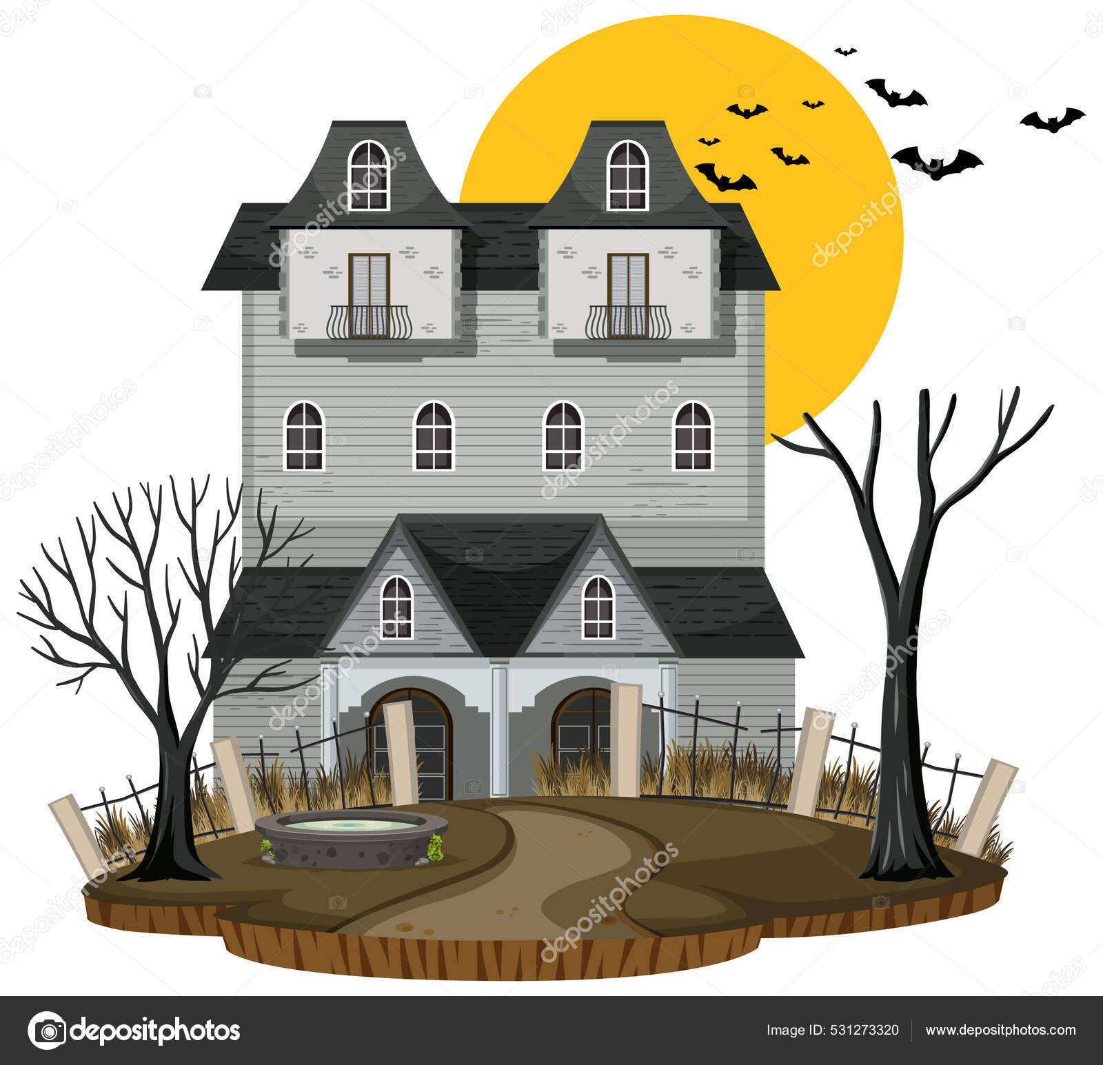白色背景图上的万圣节鬼屋图库矢量图©brgfx 531273320, image size:1600x1545