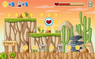 Bir oyun şablonu çöl sahne illüstrasyon