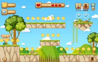 Bir Oyun Şablonu Orman Sahnesi çizimi