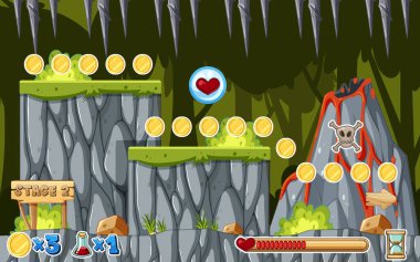 Bir oyun şablonu orman sahne illüstrasyon