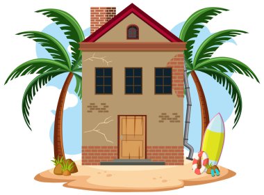 Ada illüstrasyonunda eski terk edilmiş bina