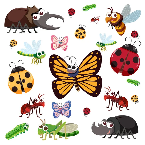 Patrón Sin Costuras Con Muchos Caracteres Escarabajos Diferentes Ilustración Fondo — Archivo Imágenes Vectoriales