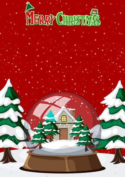 Joyeux Modèle Affiche Noël Avec Une Maison Illustration Dôme Neige — Image vectorielle