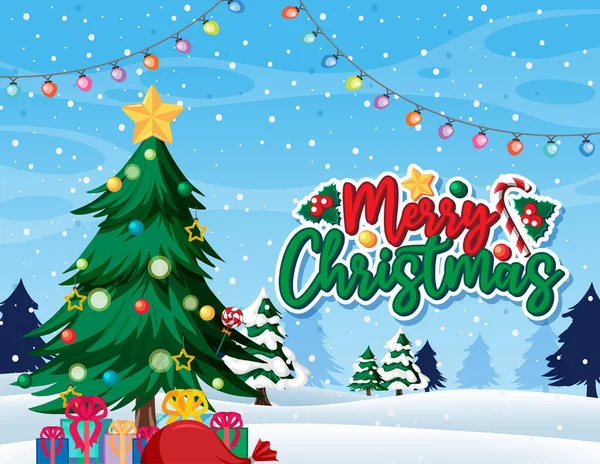 Joyeux Poster Noël Avec Arbre Noël Illustration Ornement — Image vectorielle