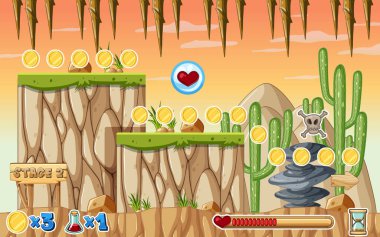 Bir oyun şablonu çöl sahne illüstrasyon