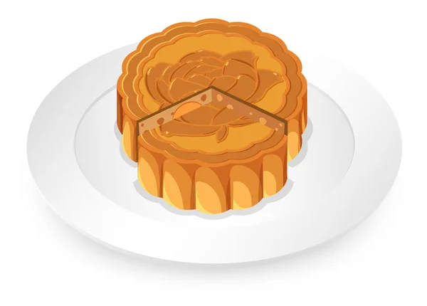 Mooncake Isolé Sur Plaque Blanche Illustration — Image vectorielle
