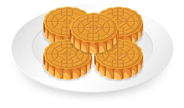 Pile Mooncakes Sur Plaque Blanche Illustration — Image vectorielle