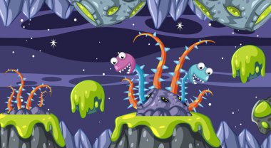 Bir Oyun Şablonu Galaksi Uzay Sahnesi çizimi