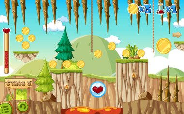 Bir Oyun Şablonu Orman Sahnesi çizimi