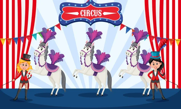 Spectacle Cirque Avec Illustration Personnage Dessin Animé Cheval — Image vectorielle