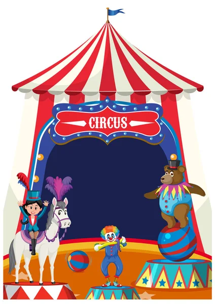 Circus Koepel Tent Met Dier Performer Witte Achtergrond Illustratie — Stockvector