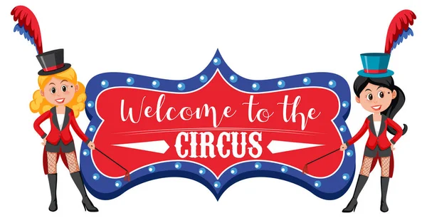 Welcome Circus Banner Magician Girls Illustration — Stock Vector
