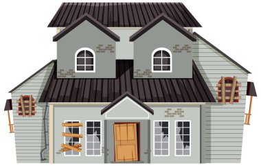 Beyaz arkaplanda terk edilmiş bir ev