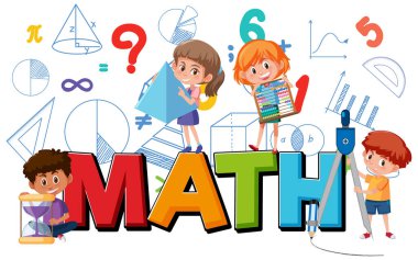 Çocuklar ve matematik araçları illüstrasyonlu matematik simgesi