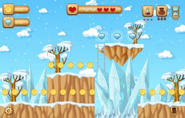 Oyun Şablonu Kar Düşen Sahne Çizimi