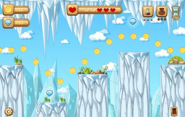 Oyun Şablonu Kar Düşen Sahne Çizimi