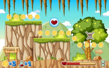 Bir Oyun Şablonu Orman Sahnesi çizimi