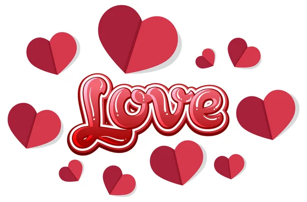 爱情字体与心脏折纸图标插图 — 图库矢量图片