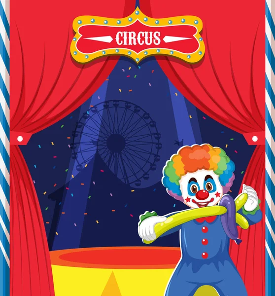 Personaje Dibujos Animados Payaso Escenario Ilustración Fondo — Vector de stock