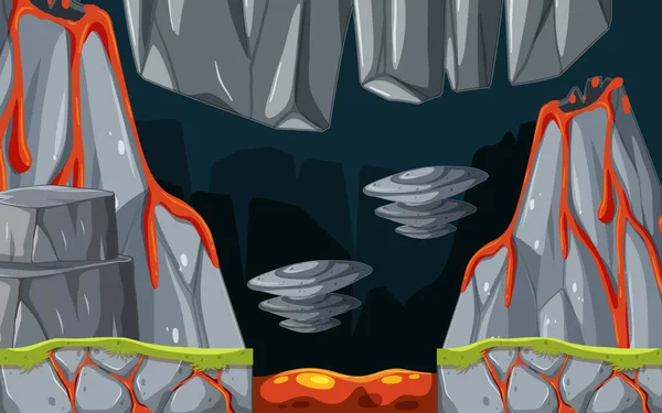 Game Template Lava Cave Scene Illustration — Stock Vector