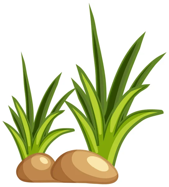 Groen Gras Cartoon Stijl Met Stenen Illustratie — Stockvector