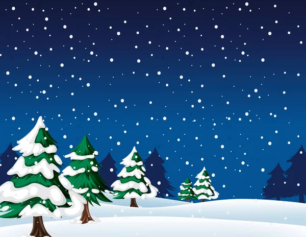 Schnee Fällt Der Nacht Hintergrund Mit Weihnachtsbaum Illustration — Stockvektor