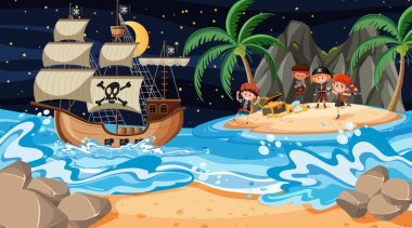 Define Adası 'nda Korsan çocukların resimleriyle dolu bir gece.