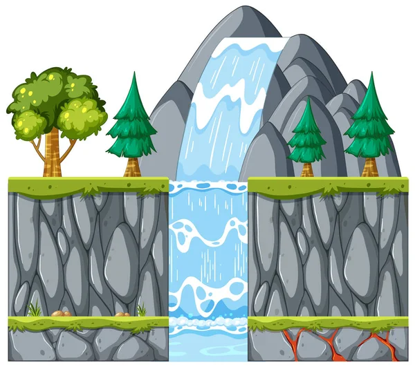 Wodospad Naturze Białym Tle Ilustracji — Wektor stockowy
