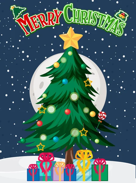 Buon Natale Poster Con Albero Natale Illustrazione — Vettoriale Stock