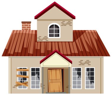 Beyaz arkaplanda terk edilmiş bir ev