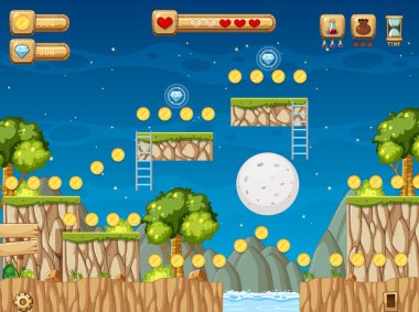 Bir Oyun Şablonu Orman Sahnesi çizimi