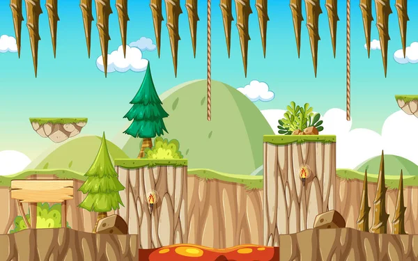 Een Spel Template Forest Scene Illustratie — Stockvector