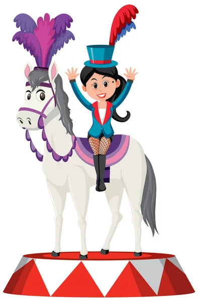 Cirkus Výkon Kouzelník Dívka Kůň Kreslený Charakter Ilustrace — Stockový vektor